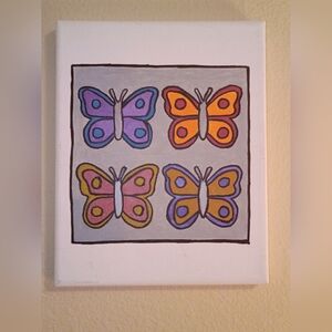 Colorful Butterflies Acrylic Painting On Canvas Signed Art Wall Decor 8x10"